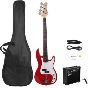Glarry GP 4 strings Electric Bass Guitar Bass Set With 20W AMP Red
