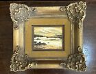 Vtg Heavy, Gold, Painted, 10x11” Ornate Wood Frame w/4x5” Seascape Oil Painting