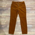 CAbi 3927 Size 10 Orange Rust Brown Skinny Corduroy Pants Button Front