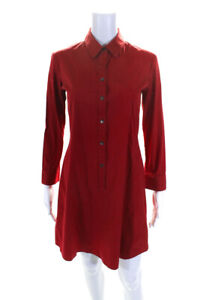 Theory Womens Cotton Long Sleeve Knee Length Collared Shirt Dress Red Size 8