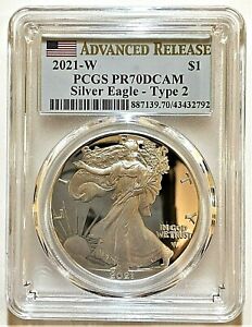 2021-W PROOF SILVER EAGLE-PCGS PR70-ADVANCED RELEASE-RARE TYPE 2-POP ONLY 285!!!