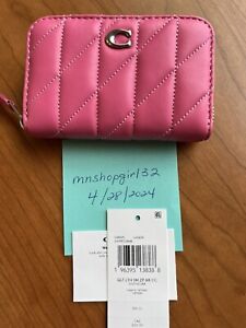 Coach Small Zip Around Quilted Card Case Petunia Pink
