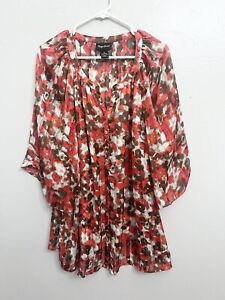 MAGGIE BARNES Blouse Plus Size 2X Top  Bell Sleeve Shirt  Floral Lightweight
