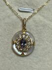 18K Gold 925 Sterling Silver Natural Tanzanite Mother Of Pearl Pendant Necklace