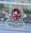 Real Pink Tourmaline 2Ct Oval Halo Engagement Ring 14K White Gold Plated Silver