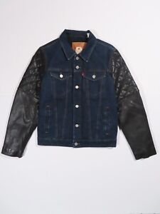 Levis Denim Leather Trucker Biker Moto Jacket SF VERY RARE S Quilted Thermore 🔥