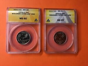 Set Wisconsin Error Quarters ANACS MS 65 High/Low Beautiful Coins !!