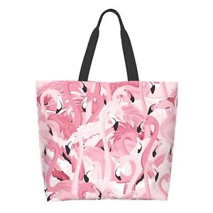 Pink Flamingo Canvas Tote Bag Large Women Casual Shoulder Bag Handbag Reusabl...