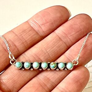 Navajo Turquoise Bar Necklace 20in 925 Signed Renell Chaco Dots Snake Eye Native