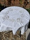 VINTAGE embroidered white cotton Brussels lace tea tablecloth 80 x 85cm
