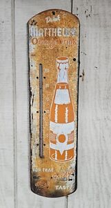 New ListingVintage Original 1940's-1950's Drink MATTHEW'S Orange Soda Tin Thermometer Sign