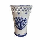 6” Royal Twickel Tulip Delftware Vase – White & Blue Pierced Design