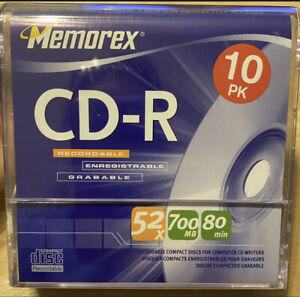 Memorex CD-R, 52x 700MB, 80 Min, 10 Pack Blank Cds - Music Photos NEW & SEALED!