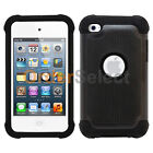 NEW Hybrid Rugged Rubber Hard Case for Apple iPod Touch 4 4th Gen Black 200+SOLD
