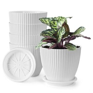 5Pack 6Inch Plant Pots Plastic Flower Pots Modern Flower Pots for Indoor Outdoor