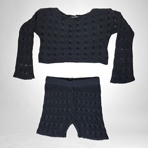 Crochet Knit Black Co-ord Set Shorts & Top Women's UK Size 8