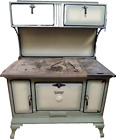 Old Country Farmhouse Beige & Green Enameled Wood Cook Stove Range Qualified