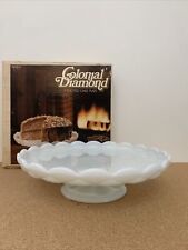 Colonial Milk Glass Scalloped Edge Pedestal Footed Cake Plate Stand Diamond Cut