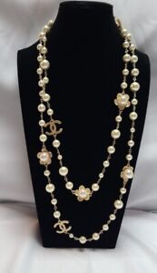 Chanel Necklace Faux Pearl CC Gold Tone