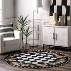 Angla Rooster Kitchen Area Rug, 6' Round, Black