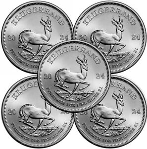 Lot of 5 - 2024 South Africa 1 oz .999 Silver Krugerrand Coin BU - In Stock