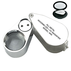 40X Jewelers Loupe Magnifying Glass Magnifier Loop UV Light Jewelry Coin Pocket