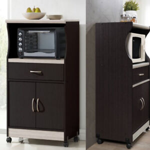 Portable Microwave Kitchen Cart Cabinet with Drawer Shelf Storage Pantry Wheels