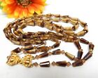 VINTAGE GOLD TONE, MULTI STRAND MARBLED CZECH GLASS CONE BEAD CHAIN NECKLACE 24