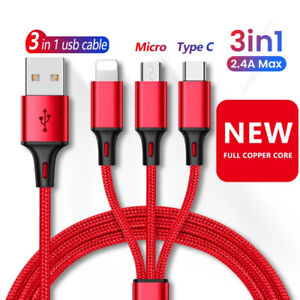 3 in 1 USB Micro Type C Fast Charging Cable Cell Phone Tablet Tab Cord Charger