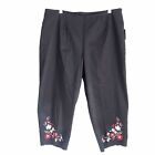 Sag Harbor Pants Sz 18W Black Floral Embroidered Comfort Stretch Pants NWT