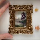 Gold Framed Tiny Oil Painting Landscape Antique Style Hand Painted SIGNED Mini