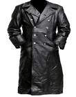 Men's German Classic Ww2 Military Uniform Officer Black Real Leather Trench Coat