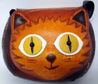 Leather Kitty Cat Eyes Wallet Wristlet Clutch Shoulder Bag Red Brown