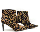 Sam Edelman Stiletto Calf Hair Boots Sz 9 Leopard Print Ankle Pointy Toe Karen