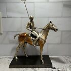 Vintage Alfred Flauder Bronze Polo Player With Horse Statue Removable Mallet
