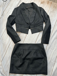 BCBG Maxazria 2 piece trendy suit crop blazer mini skirt