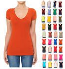 Women's Premium Soft Cotton Knit Basic T-Shirt V-Neck Short Sleeve Solids Fitted