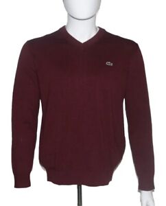 Lacoste Men's Long Sleeve V Neck Cotton Jersey Sweater Burgundy 7-XXL NWT
