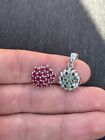 Silver Ruby Cluster Pendant And Silver Emerald Cluster Pendant X2