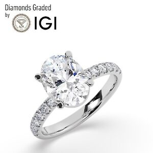IGI, 2.00 CT, Solitaire Lab-Grown Oval Diamond Engagement Ring, 18K White Gold