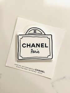 Vintage Chanel Paris Bag Drawing White/Black Brooch Magnetic Pin VIP Staff