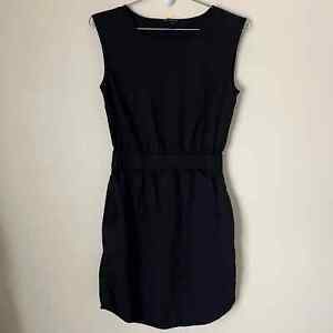 Theory LYDAN Linen Blend Black Sleeveless Cinched Waist Dress Size S