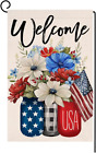 4Th of July Floral Garden Flag 12X18 Vertical Double Sided Patriotic Mason Jar F
