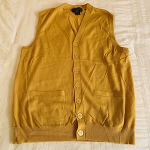 UOMO Bravo Sleeveless Cardigan Golf Sweater Dress Vest Mustard Gold Merino Sz LG