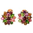 NATURAL MULTI COLOR TOURMALINE ROUND & PEAR STELRING 925 SILVER FLOWER EARRING