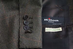Kiton 100% Cashmere Brown Black Houndstooth Sport Coat Jacket Sz 40R