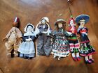 Antique / Vintage Dolls Lot Of 6, Yarn, Knit, Cloth, Wood Multicultural