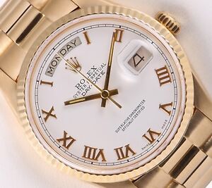 Rolex Day-Date 18k Gold President 18238-Double Quick 36mm Watch-White Roman Dial
