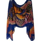 Butterfly Scarf Poncho Cape Shawl Bright Colorful Buttons Blue Orange Pink