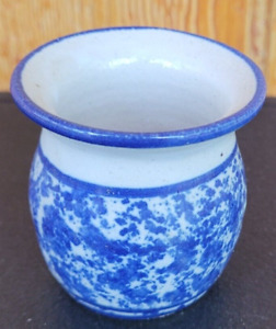 New ListingVtg Spongeware Stoneware Pottery Toothpick Holder Blue White Artist Signed Mark
